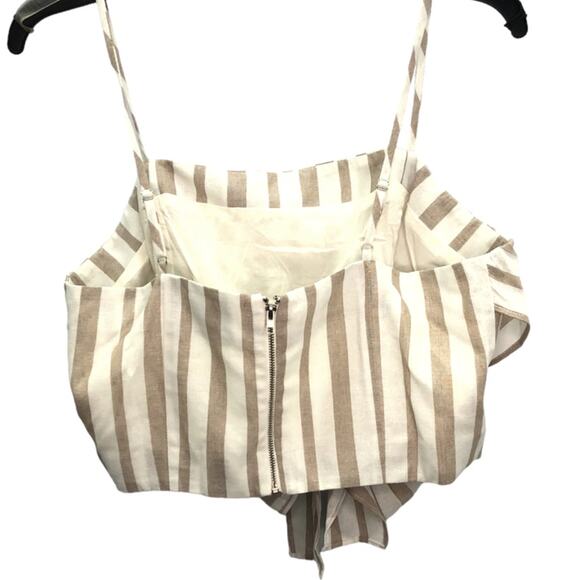 Chriselle Lim for J.O.A. Crop Top w/Tie Tan Cream Stripe L - Picture 5 of 8